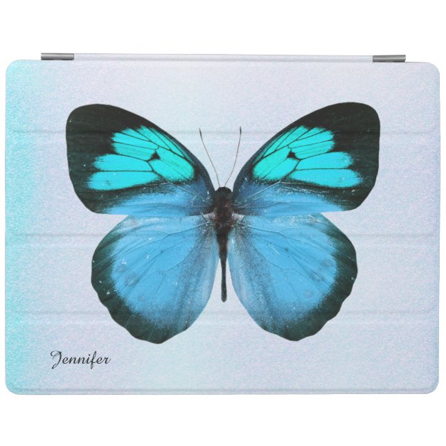 Chic Blue and Black Butterfly Custom iPad Cover (Horizontal)