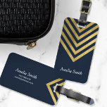 Chic Blue and Faux Gold Geometric Luggage Tag<br><div class="desc">Travel in style with this chic blue luggage tag featuring a faux gold geometric design. Also available in red, black and green in my store -> www.zazzle.com/RosewoodandCitrus?rf=238364477188679314 Personalize this tag with your information and for more options such as to change the font and it's size click the "Customize it" button....</div>
