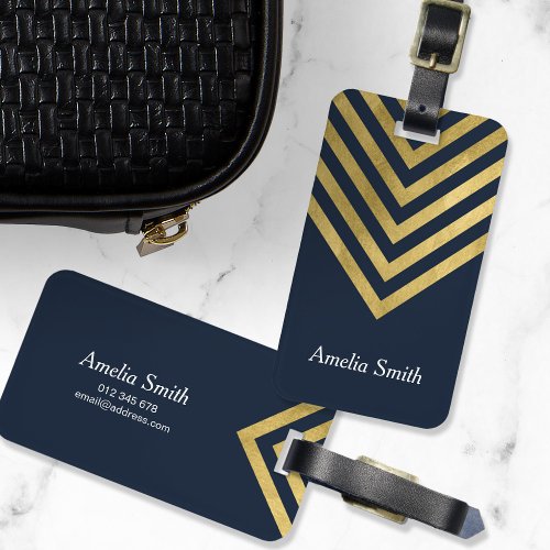 Chic Blue and Faux Gold Geometric Luggage Tag