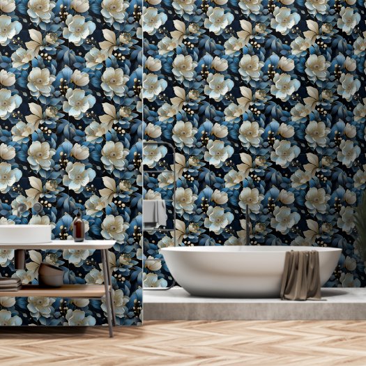 Chic Blue And Gold Floral Pattern Peel and Stick