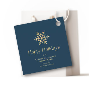 Chic Blue and Gold Modern Snowflake Notary Holiday Favor Tags
