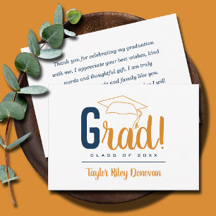 Chic Blue and Light Orange Grad Cap Graduation Note Card