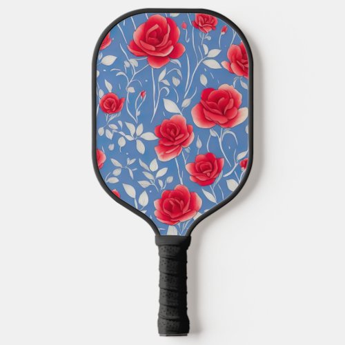 Chic Blue and Red Watercolor Floral Pattern Pickleball Paddle