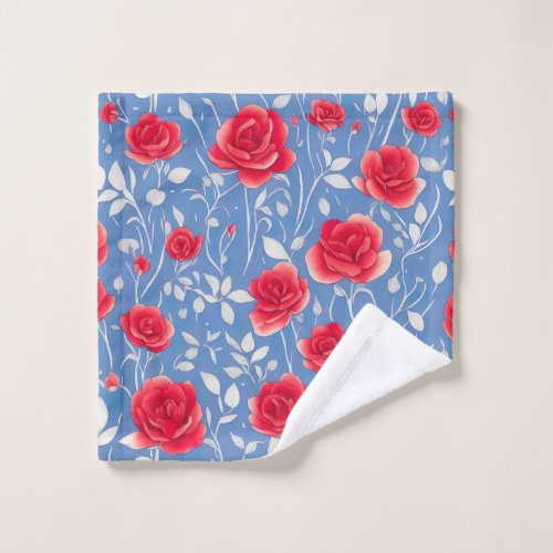 Chic Blue and Red Watercolor Floral Pattern Wash Cloth