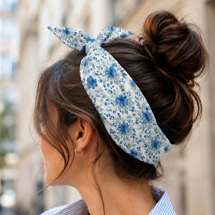 Chic Blue And Sage Green Floral Art Bandana
