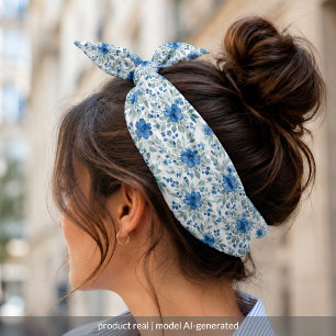 Chic Blue And Sage Green Floral Art Bandana