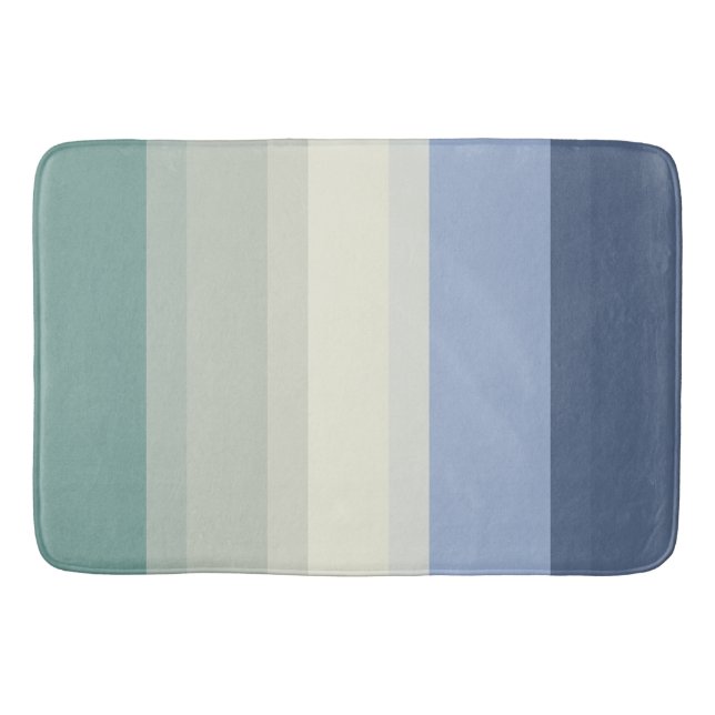 Chic Blue and Teal Green Stripes Designer Bath Mat (Front)