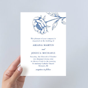 Chic Blue and White Botanical Wedding Invitation
