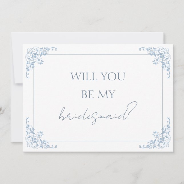 Chic Blue and White Bridesmaid Proposal Card (Front)