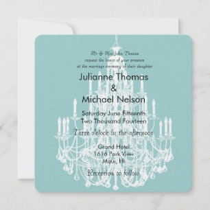 Chic Blue and White Chandelier Wedding Invitation