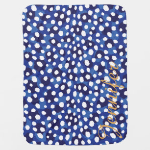 Chic blue and white cheetah print monogram baby blanket