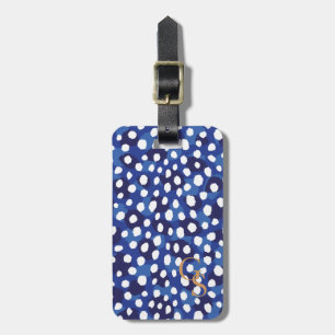 Chic blue and white cheetah print monogram luggage tag