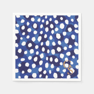 Chic blue and white cheetah print monogram napkins