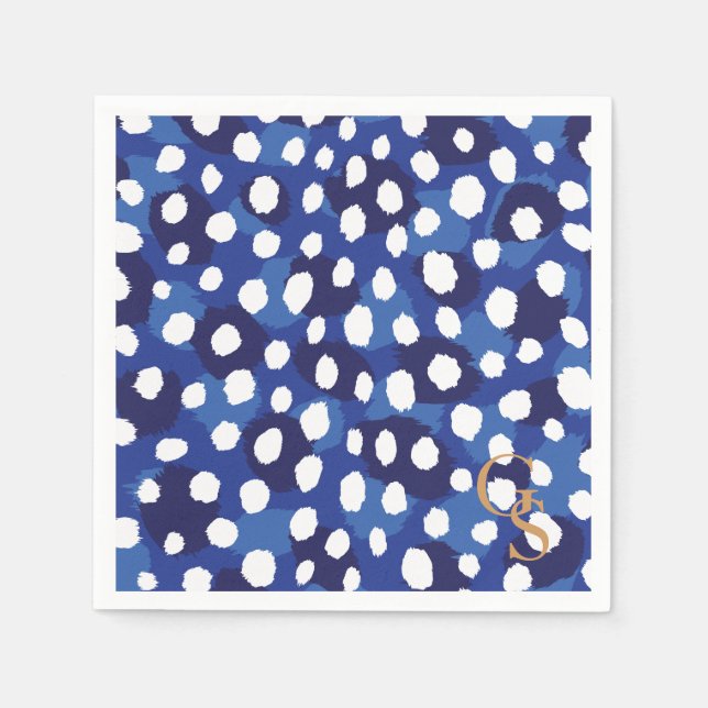 Chic blue and white cheetah print monogram napkins (Front)