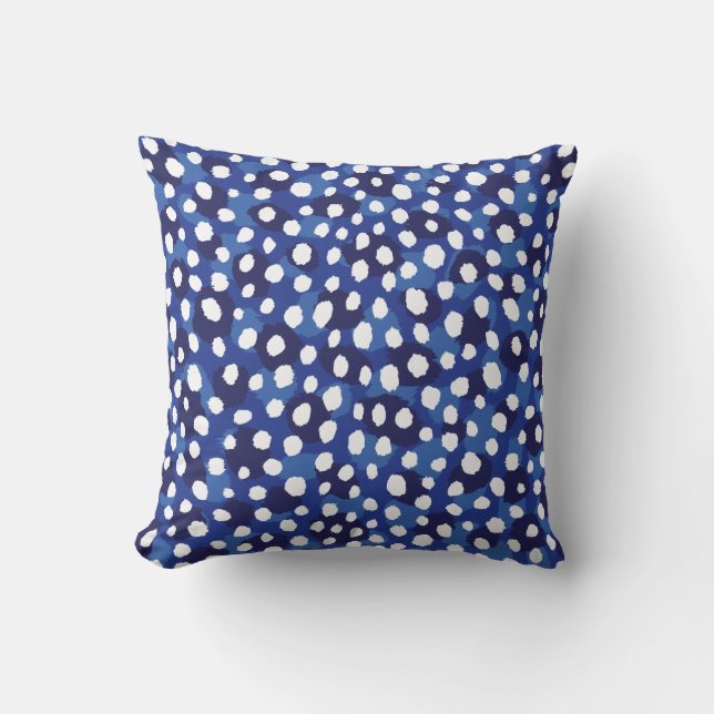 Chic blue and white cheetah print monogram throw pillow (Front)