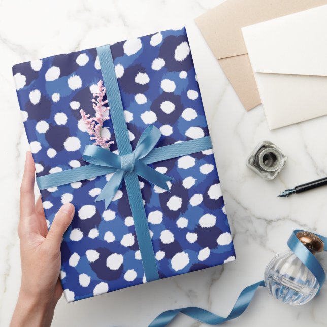 Chic blue and white cheetah print monogram wrapping paper (Gifting)
