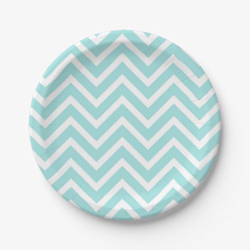 Chic Blue and White Chevron Pattern Paper Plate