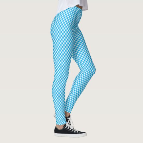 Chic Blue and White Faux Check Gingham Pattern Leggings