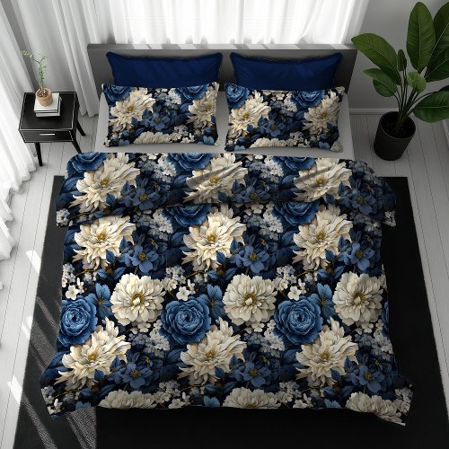 Chic Blue and White Floral Duvet Cover Bedding
