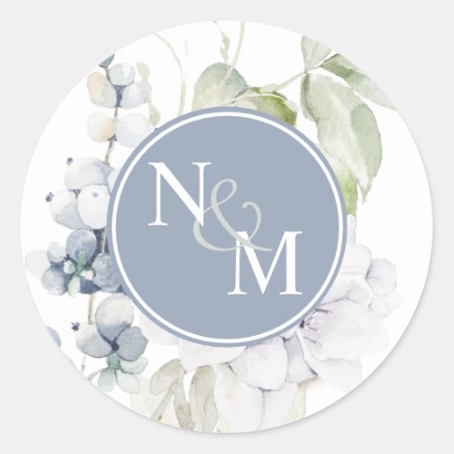 Chic Blue and White Floral Monogram Envelope Seal