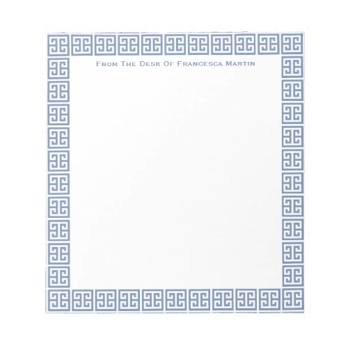 Chic Blue And White Greek Key Ladys Personalized  Notepad