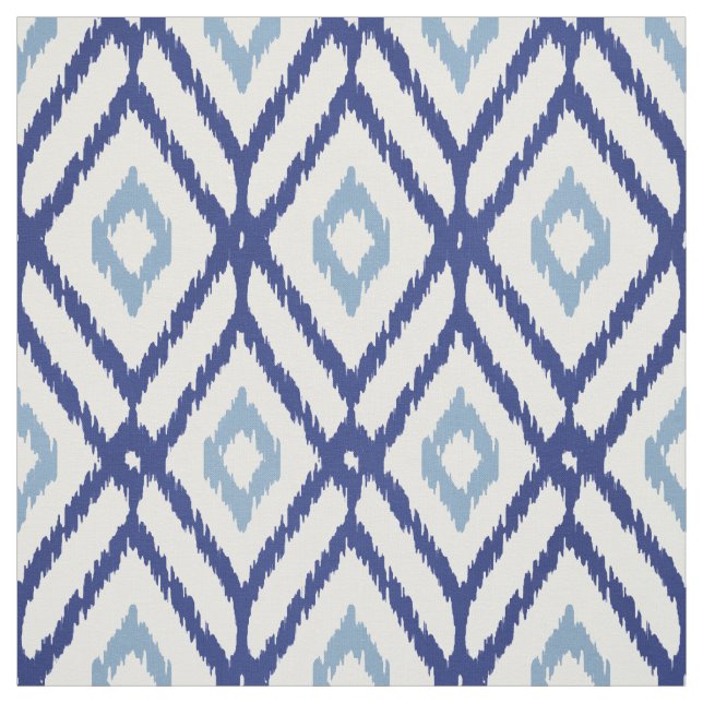 Chic blue and white ikat tribal diamond pattern fabric (Swatch)