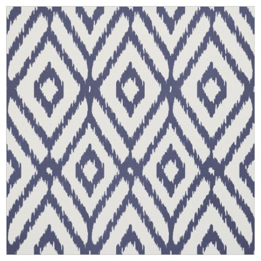 Chic blue and white ikat tribal diamond pattern fabric | Zazzle