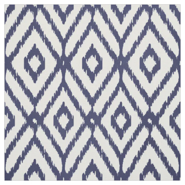 Chic blue and white ikat tribal diamond pattern fabric | Zazzle