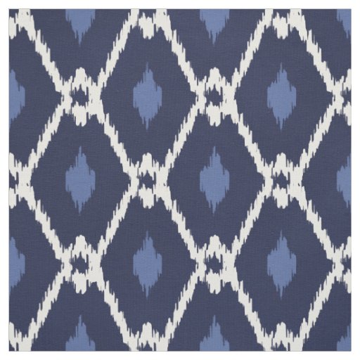 Chic blue and white ikat tribal diamond pattern fabric