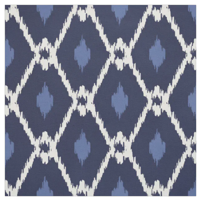 Chic blue and white ikat tribal diamond pattern fabric | Zazzle