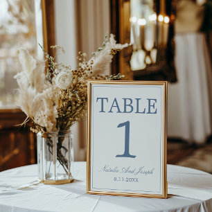 Chic Blue And White Old Money Wedding Table Number