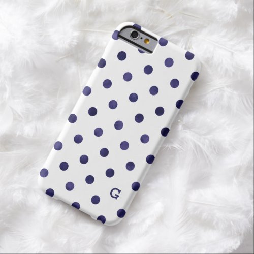 Chic blue and white polka dots patterns monogram barely there iPhone 6 case