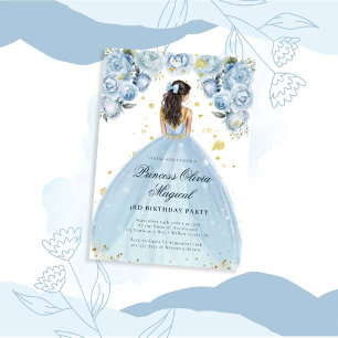 Chic Blue and White Princess Birthday Invitation