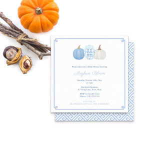 Chic Blue And White Pumpkin Fall Bridal Shower Invitation