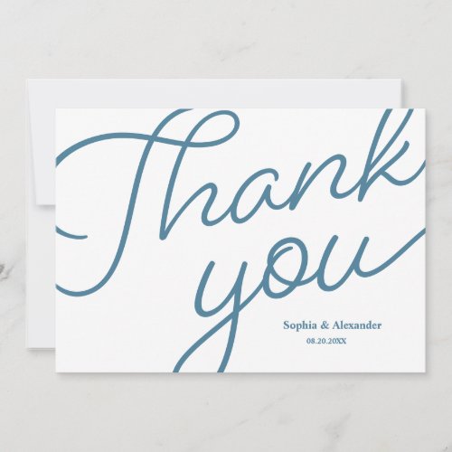 Chic Blue and white Script Wedding Thank you