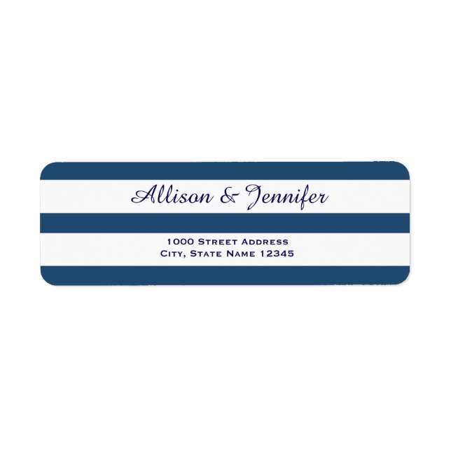 Chic Blue and White Striped Address Label (Front)
