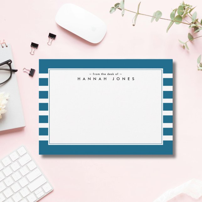 Chic Blue and White Striped Border Note Card (Creator Uploaded)