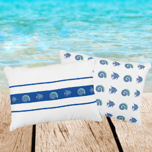 Chic Blue and White Stripes Sea Shells and Fish Accent Pillow