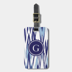 Chic blue and white watercolor ikat pattern luggage tag