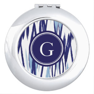 Chic blue and white watercolor ikat pattern mirror for makeup