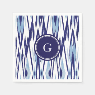 Chic blue and white watercolor ikat pattern paper napkins