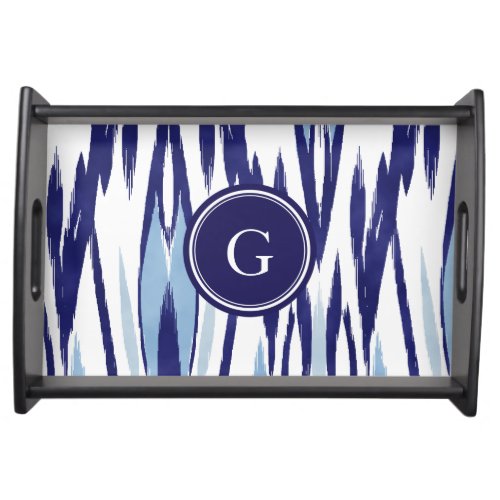 Chic blue and white watercolor ikat pattern serving tray