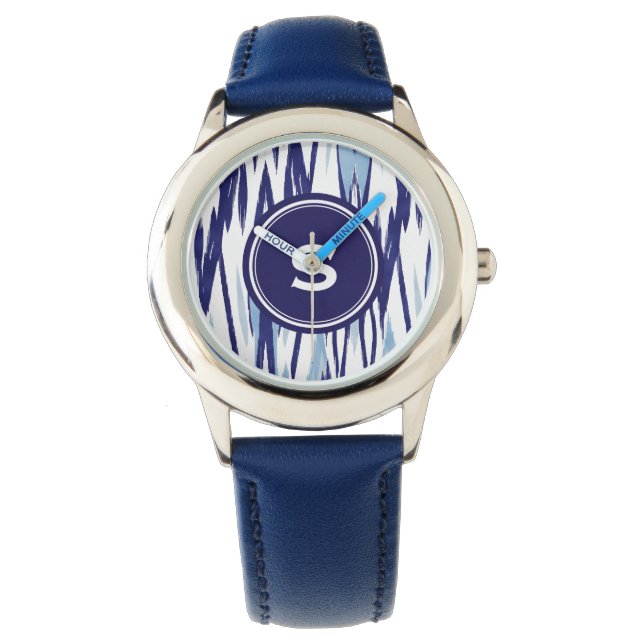Chic blue and white watercolor ikat pattern watch (Front)