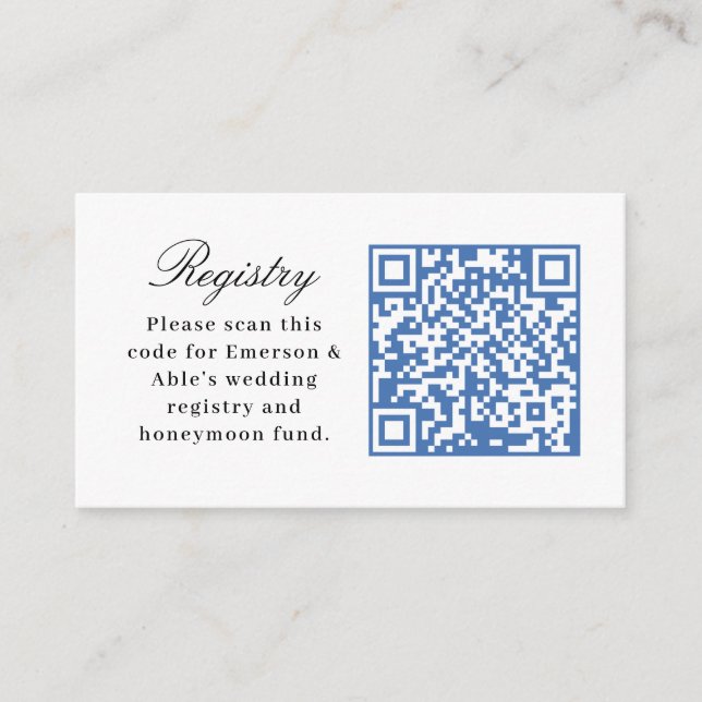 Chic Blue and White Wedding Registry Enclosure Card (Front)