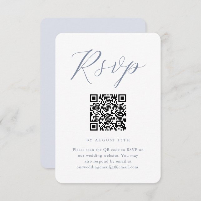 Chic Blue and White Wedding RSVP with QR Code (Front/Back)