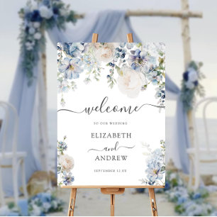 Chic Blue and White Wedding Welcome Foam Board