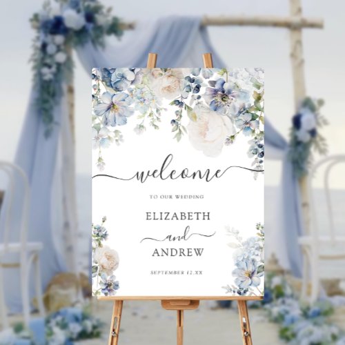 Chic Blue and White Wedding Welcome Foam Board