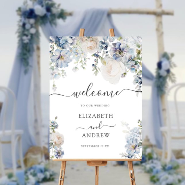 Chic Blue and White Wedding Welcome Foam Board (Creator Uploaded)