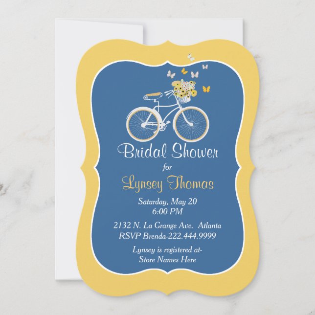Chic Blue and Yellow Bridal Shower Invitation (Front)