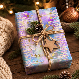 Chic Blue Aqua Glitter Drips Monogram Unicorn Wrapping Paper